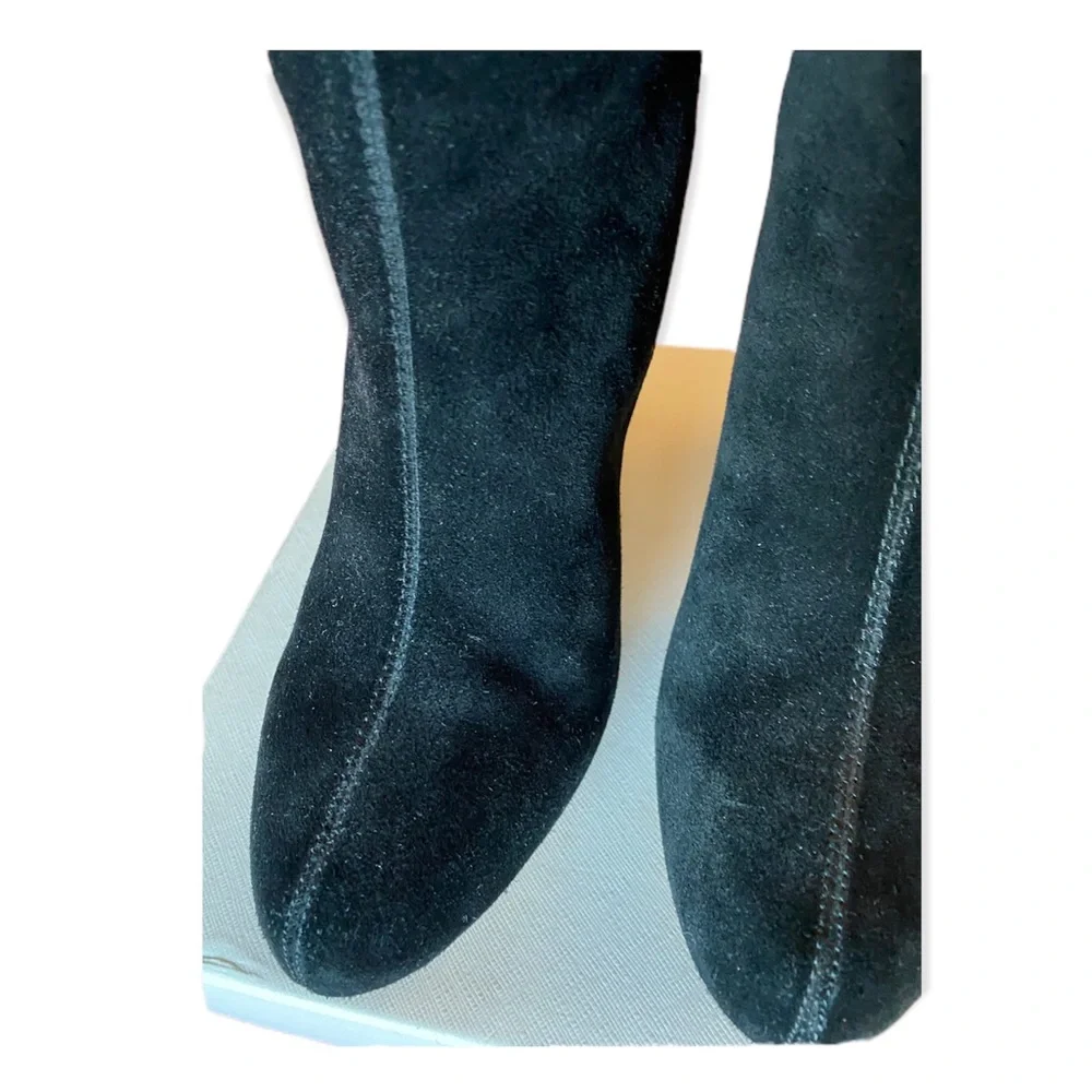Joie Caviar Black Suede Tall Heeled Boots With Stitching… - Picture 8 of 11